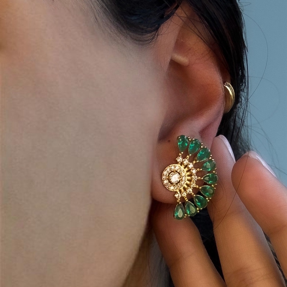 18k Gold Plated - Fan Earrings Crystal & Zirconia